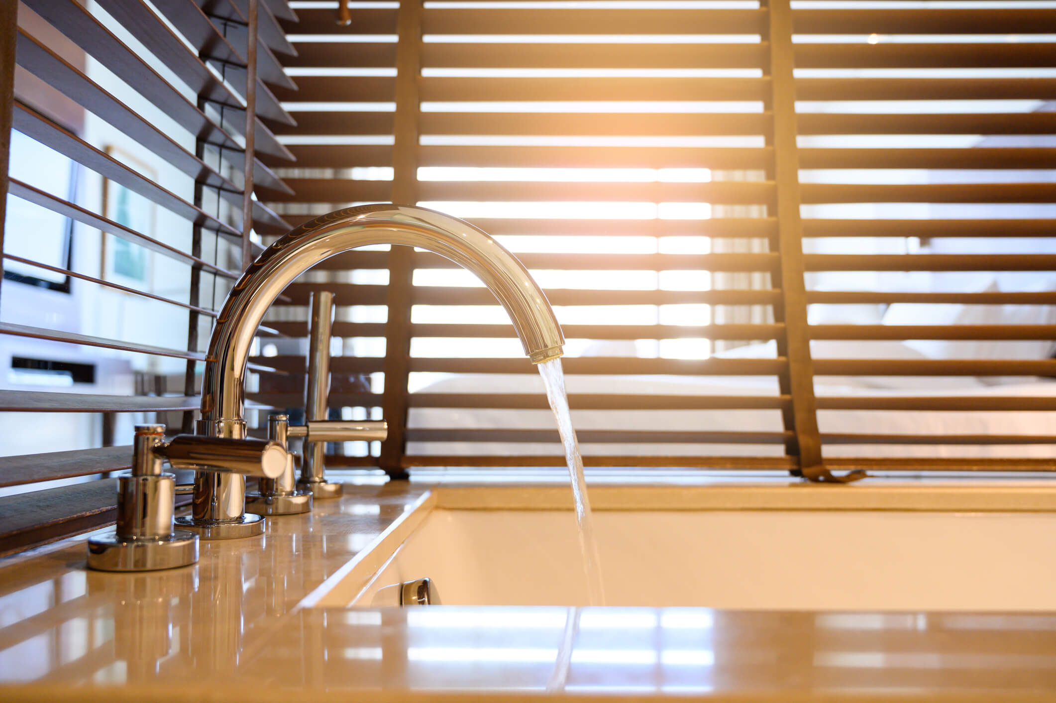 Venetian moisture resistant blinds in a bathroom